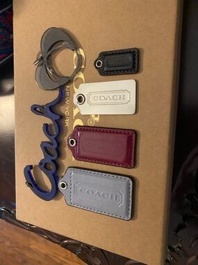 Coach  6 Pc Poppy  heart & Leather Hang Tag/Key Fob/Purse Charm -3 Inch Long-EUC